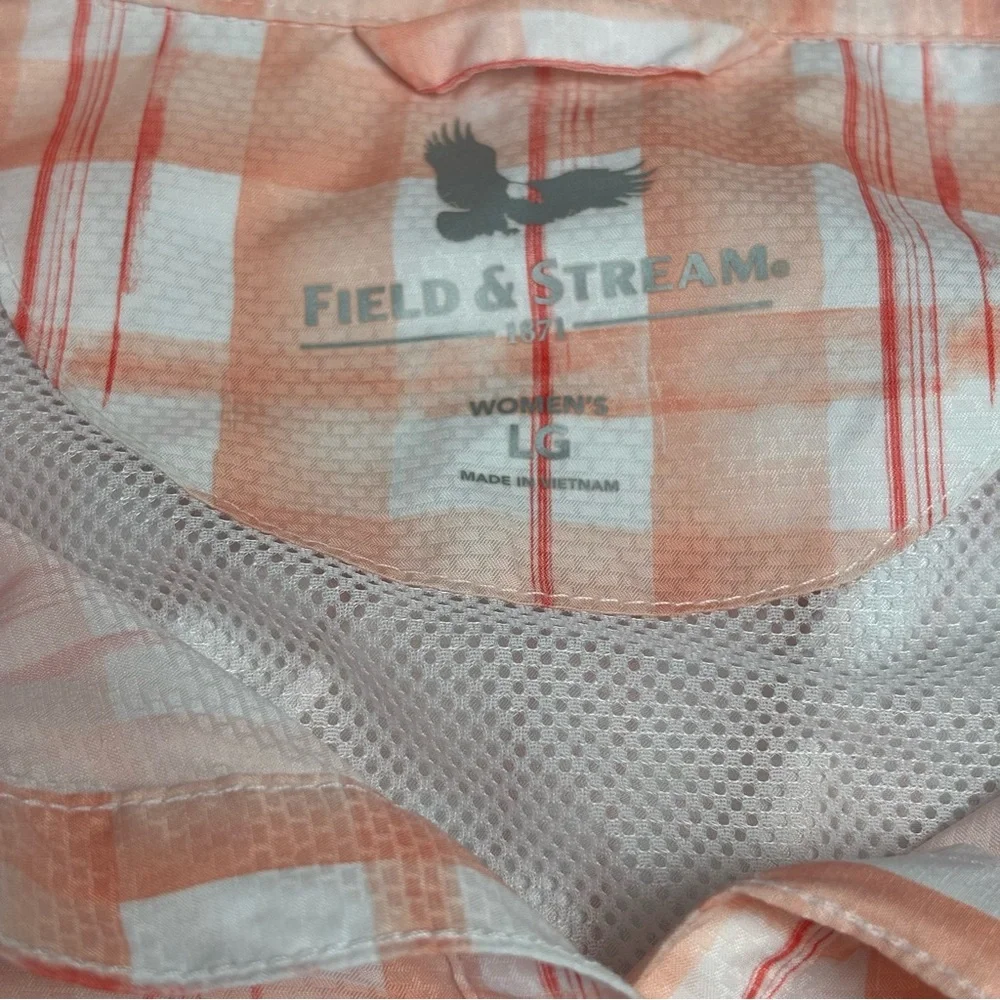 Field & Stream Peach/Wht Plaid Button-Up Long Sleeve Cool Sporting Shirt Women L - Picture 5 of 8